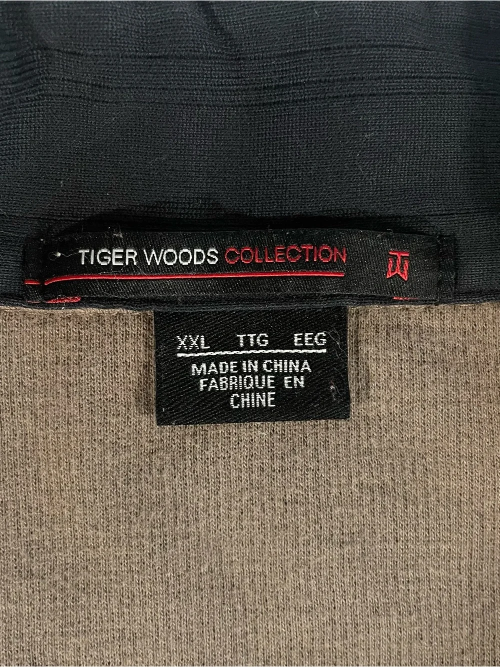 Tiger Woods Men's Quarter-Zip Pullover Sweater - Tan with Black Accent, Size XXL